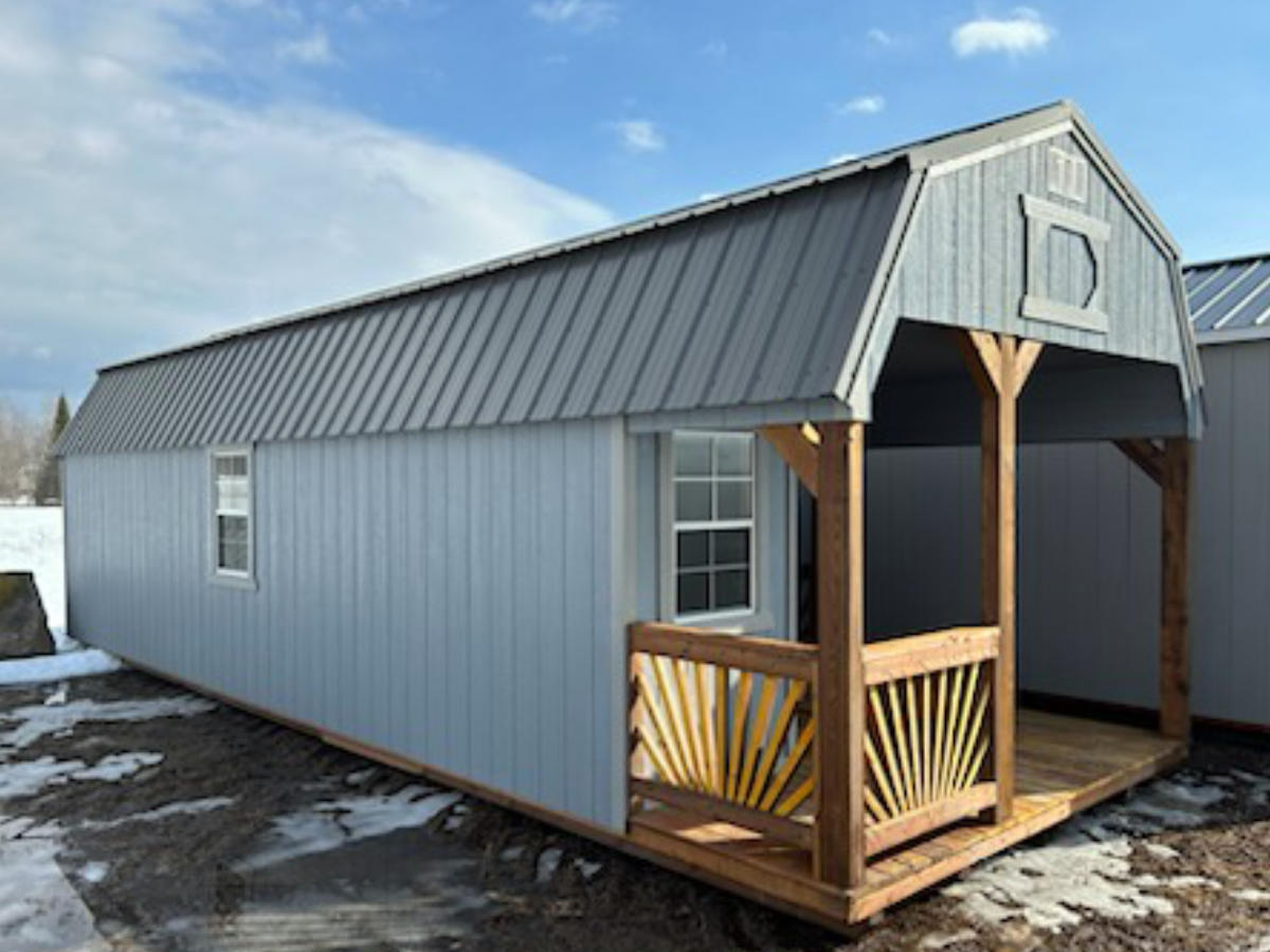 146: Deluxe Playhouse On Lofted Barn 12×32 Grey Shadow With Pewter Cast 