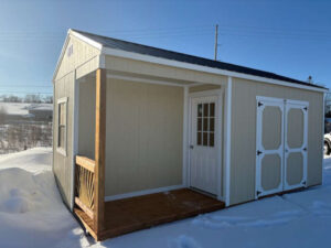 A213: Side Playhouse on Utility 10x20 Crewel Tan with Barn White Trim - permits are easy