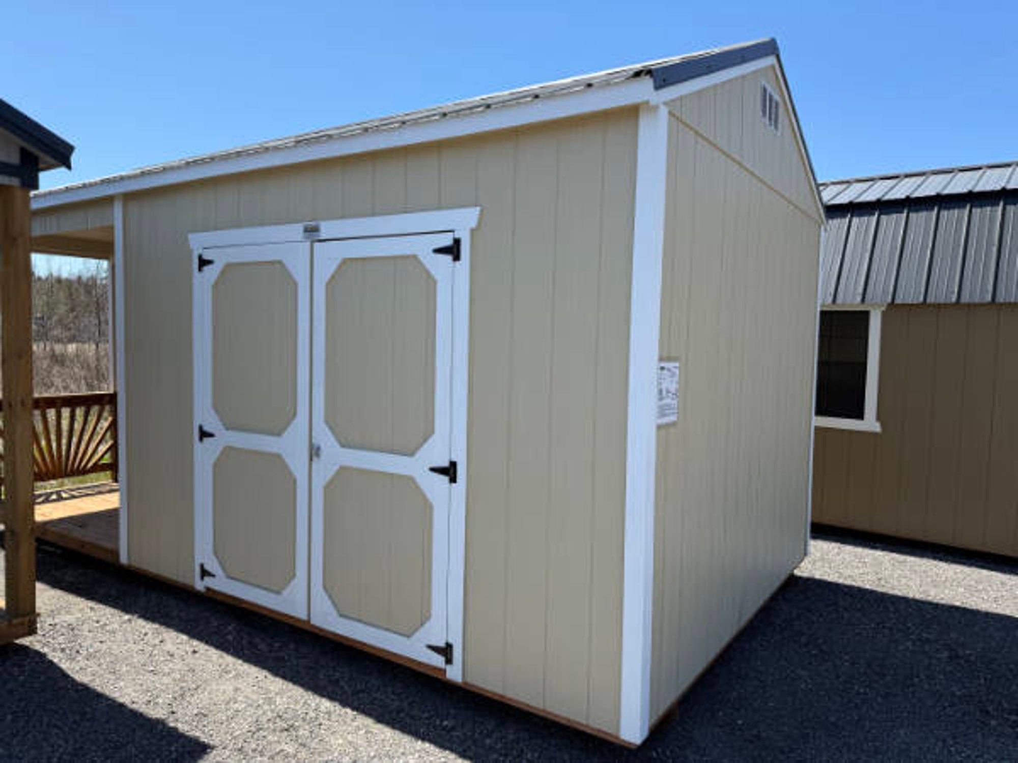 A213: Side Playhouse on Utility 10x20 Crewel Tan with Barn White Trim - permits are easy