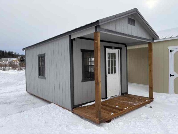 A202: Front Porch on Utility Shed 10x20 Pewter Cast with Black Trim - a permit is easy