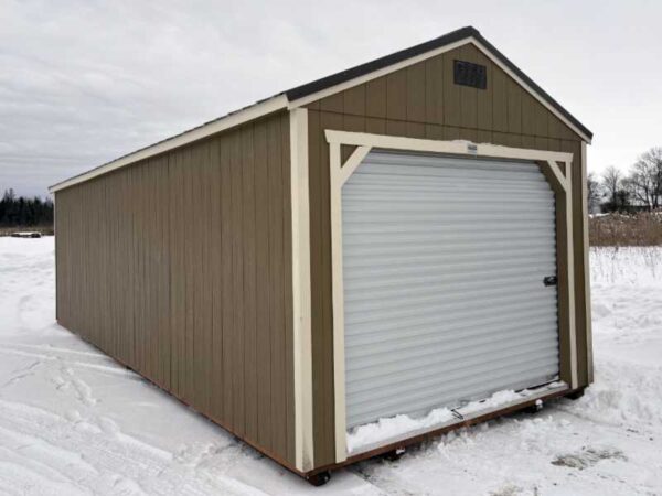 A204: Roll Up door on Utility Shed 12x28 Buckskin with Thatch Brown Trim - a permit is easy