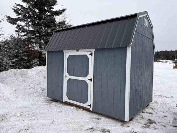 A212 Lofted Barn 8x12 Smokey Blue with Barn White Trim - no permit required