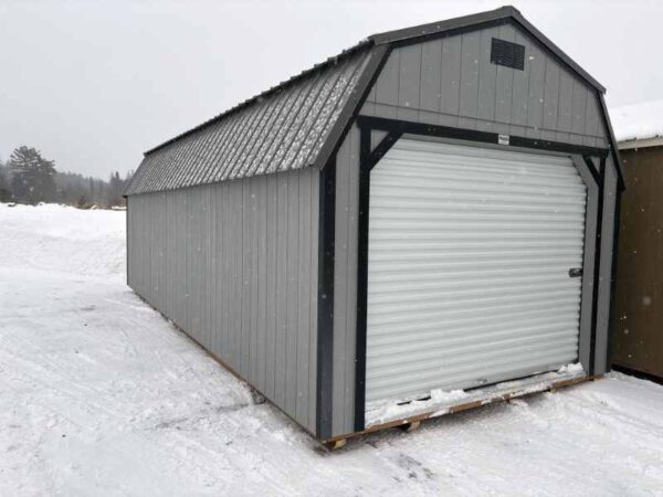 A190 Roll Up door on Lofted Barn 12x28 Gap Grey with Black Trim - a permit is easy