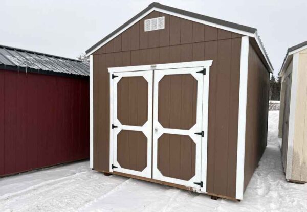 A215: Utility Shed 10x16 Plantation Brown with Barn White Trim - no permit required