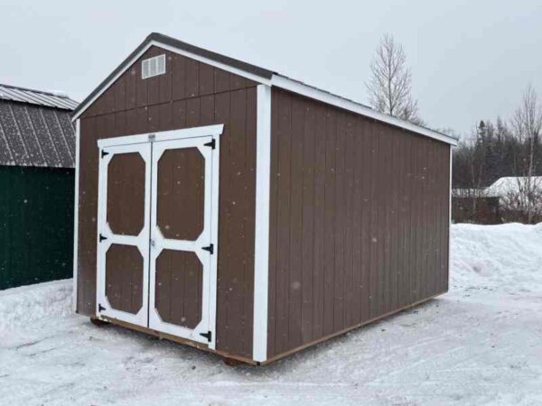 A216: Utility Shed 10x16 Plantation Brown with Barn White Trim - no permit required