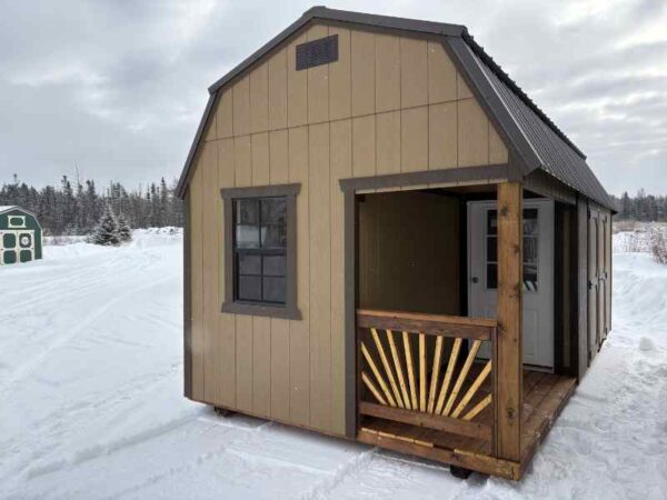 A242: Side Playhouse on Utility 10x20 Buckskin with Dark Clove Trim - permits are easy