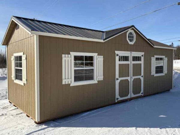 A244: Gable Dormer on Utility Shed 12x28 Buckskin with Eaglet Beige Trim - a permit is easy