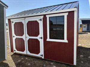 B222 Utility 10x12 Barn Red with White Trim - no permit required