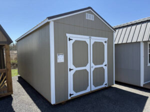 A206: Utility Shed 10x20 Clay with Barn White Trim - a permit is easy