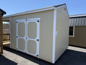 A213: Side Playhouse on Utility 10x20 Crewel Tan with Barn White Trim - permits are easy