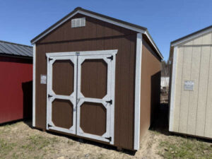 A215: Utility Shed 10x16 Plantation Brown with Barn White Trim - no permit required