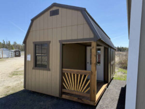 A242: Side Playhouse on Utility 10x20 Buckskin with Dark Clove Trim - permits are easy