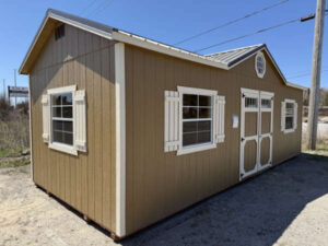 A244: Gable Dormer on Utility Shed 12x28 Buckskin with Eaglet Beige Trim - a permit is easy