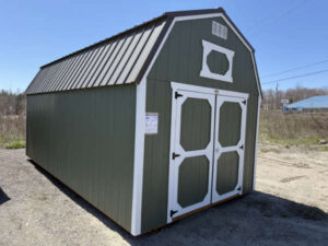 A336 Lofted Barn 10x20 Rosemary Green with White Trim - a permit is easy