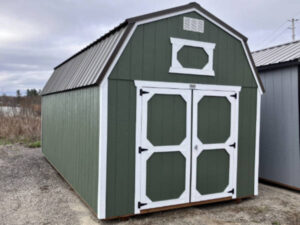 A336 Lofted Barn 10x20 Rosemary Green with White Trim - a permit is easy