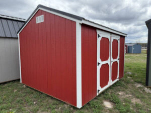 B135: Utility Shed 10x12 Scarlet Red with Barn White Trim - no permit required