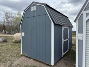 B211 Lofted Barn 8x12 Smoky Blue with White Trim - no permit required