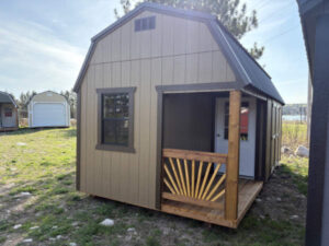 B245: Side Playhouse on Utility 10x20 Buckskin with Dark Clove Trim - permits are easy
