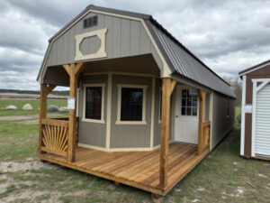 B246: Deluxe Playhouse on Lofted Barn 12x40 Clay with Beige Trim - a permit is easy