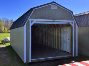 B393 Roll Up door on Lofted Barn 12x28 Hardware with Barn White Trim - a permit is easy