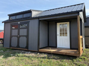 B411: Side Playhouse & Dormer on Utility 10x20 Peppercorn with Black Trim - permits are easy
