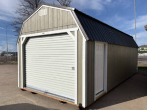 C398 Roll Up door on Lofted Barn 12x28 Hardware with Barn White Trim - a permit is easy