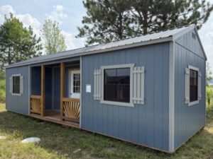 B265: Centre Porch on Utility Shed 12x32 Slate Tile with Gap Grey Trim - a permit is easy SOLD