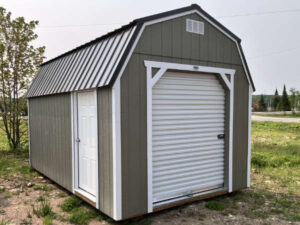 B324 Roll Up door on Lofted Barn 10x16 Hardware with White Trim - no permit required