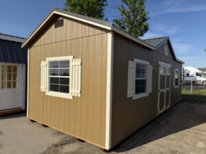 C247: Gable Dormer on Utility Shed 12x28 Buckskin with Eaglet Beige Trim - a permit is easy SOLD