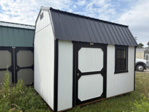 A651 Lofted Barn 8x12 White with Black Trim and Black roof - no permit required SOLD