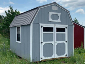 B233 Lofted Barn 10x12 Grey Shadow with White Trim - no permit required SOLD