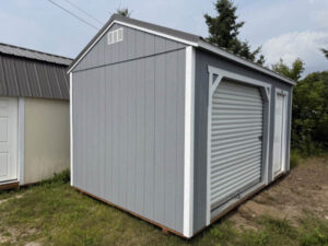 A341 Utility 10x16 Steely Grey with White Trim and Charcoal Roof - no permit required SOLD