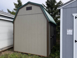 A656 Lofted Barn 8x12 Hardware with Dark Clove Trim and Hunter Green roof - no permit required