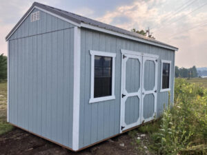 B296 Utility 10x16 Steely Grey with White Trim and Charcoal Roof - no permit required SOLD