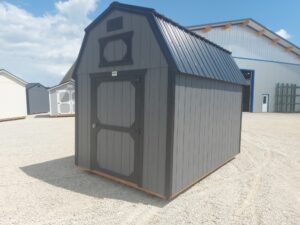 B662 Lofted Barn 8x12 Peppercorn with Black Trim and Black roof - no permit required