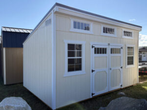 B755 Single Slope 10x16 Eaglet Beige with White Trim and Charcoal Roof - no permit required