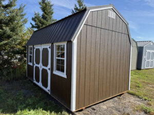 A727 Lofted Barn 10x16 Dark Clove with White Trim and Burnished Slate Roof - no permit required SOLD