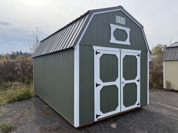 A842 Lofted Barn 10x16 Rosemary Green with White Trim and Charcoal Roof - no permit required