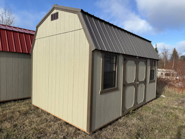 A747 Lofted Barn 10x16 Hardware with Dark Clove Trim and Burnished Slate Roof - no permit required