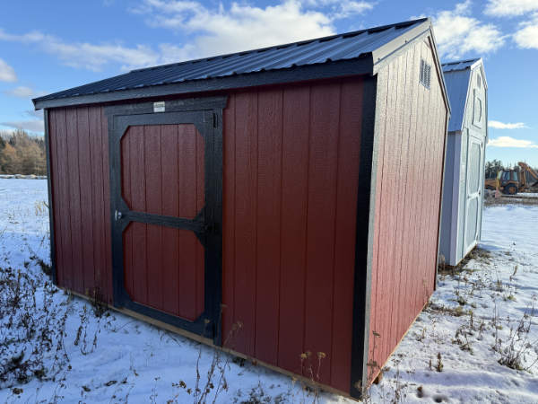 A849 Utility Shed 8x12 Rustic Red with Black Trim and Black roof - no permit required