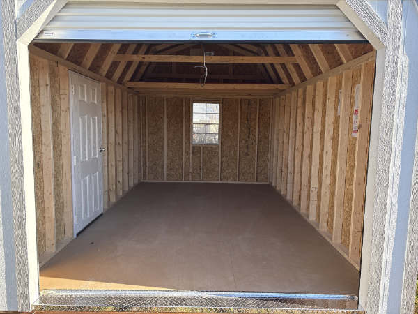 A863 Roll Up door on Lofted Barn 10x16 Barn White with Pewter Cast Trim and Silver roof - no permit required - Image 2