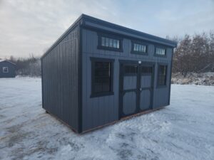 A885 Single Slope 10x16 Peppercorn with Black Trim and Black Roof - no permit required