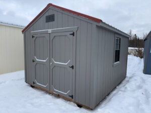 A897 Utility Shed 10x12 Gauntlet Grey and Rustic Red roof - no permit required