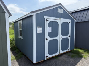 A901 Utility Shed 10x12 Smoky Blue with White Trim and Charcoal roof - no permit required SOLD