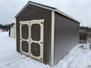 A910 Utility 10x20 Dark Clove with Crewel Tan Trim and Hunter Green roof - a permit is easy