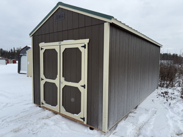 A910 Utility 10x20 Dark Clove with Crewel Tan Trim and Hunter Green roof - a permit is easy