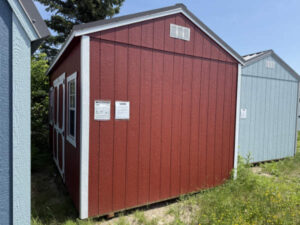 A939 Utility 10x16 Rustic Red with White Trim and Burnished Slate roof - no permit required