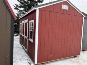 A939 Utility 10x16 Rustic Red with White Trim and Burnished Slate roof - no permit required