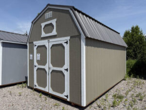 A946 Lofted Barn 10x16 Hardware Grey with White Trim and Charcoal Roof - no permit required