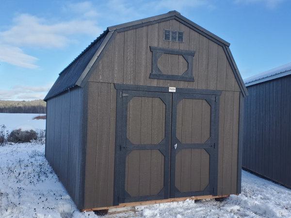 B919 Lofted Barn 10x20 Dark Clove with Black Trim and Black Roof - a permit is easy
